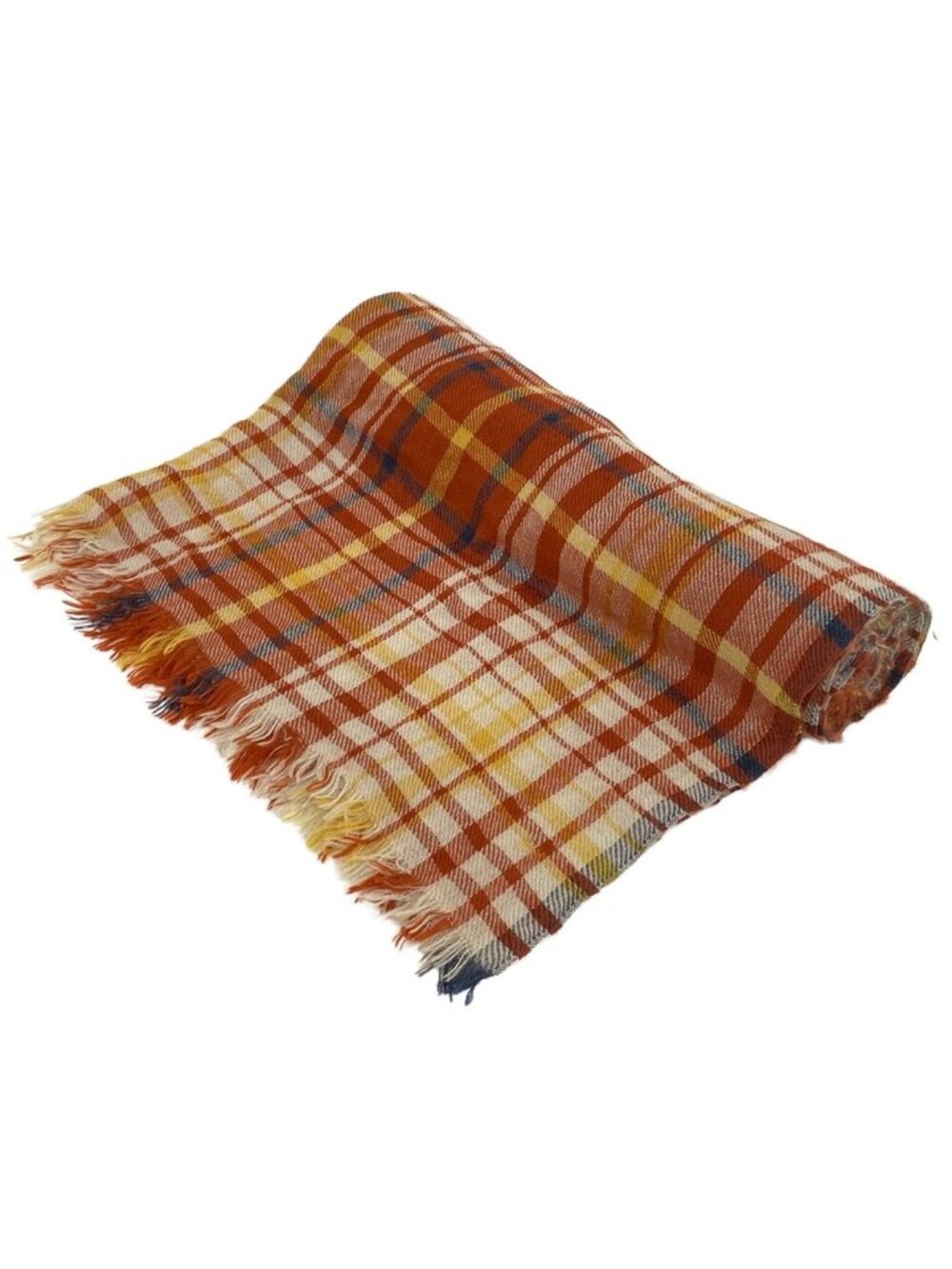 Loro Piana Shawl Ivory Orange Multi Plaid Cashmere Scarf